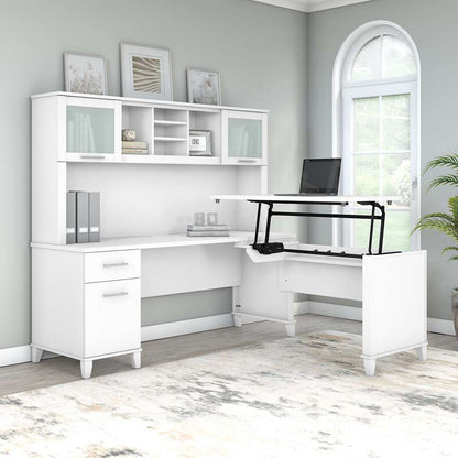 Bush Furniture - Somerset 72W 3 Position Sit to Stand L Shaped Desk with Hutch in White - SET015WH veiw 4