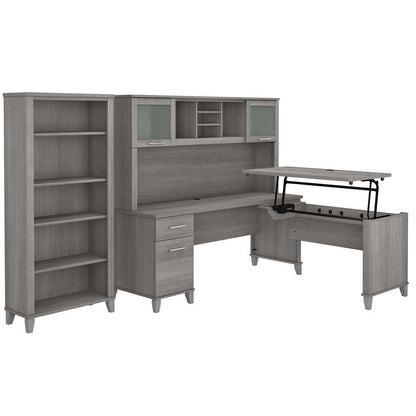 Bush Furniture - Somerset 72W 3 Position Sit to Stand L Shaped Desk with Hutch and Bookcase in Platinum Gray - SET017PG veiw 1