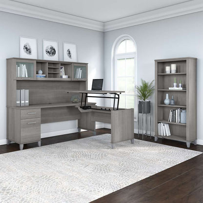 Bush Furniture - Somerset 72W 3 Position Sit to Stand L Shaped Desk with Hutch and Bookcase in Platinum Gray - SET017PG veiw 4