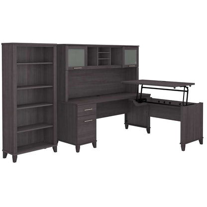Bush Furniture - Somerset 72W 3 Position Sit to Stand L Shaped Desk with Hutch and Bookcase in Storm Gray - SET017SG veiw 1