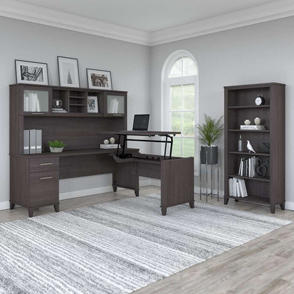 Bush Furniture - Somerset 72W 3 Position Sit to Stand L Shaped Desk with Hutch and Bookcase in Storm Gray - SET017SG veiw 4