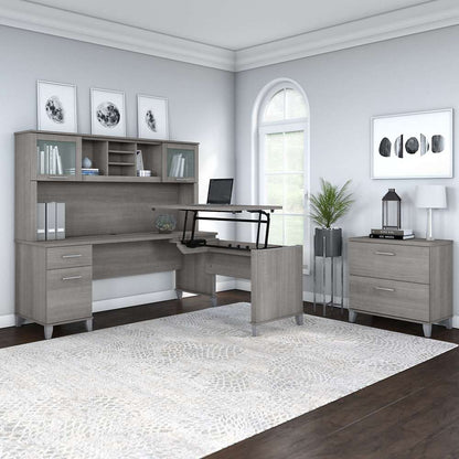 Bush Furniture - Somerset 72W 3 Position Sit to Stand L Shaped Desk with Hutch and File Cabinet in Platinum Gray - SET016PG veiw 4