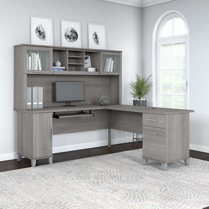 Bush Furniture - Somerset 72W L Shaped Desk with Hutch in Platinum Gray - SET001PG veiw 4