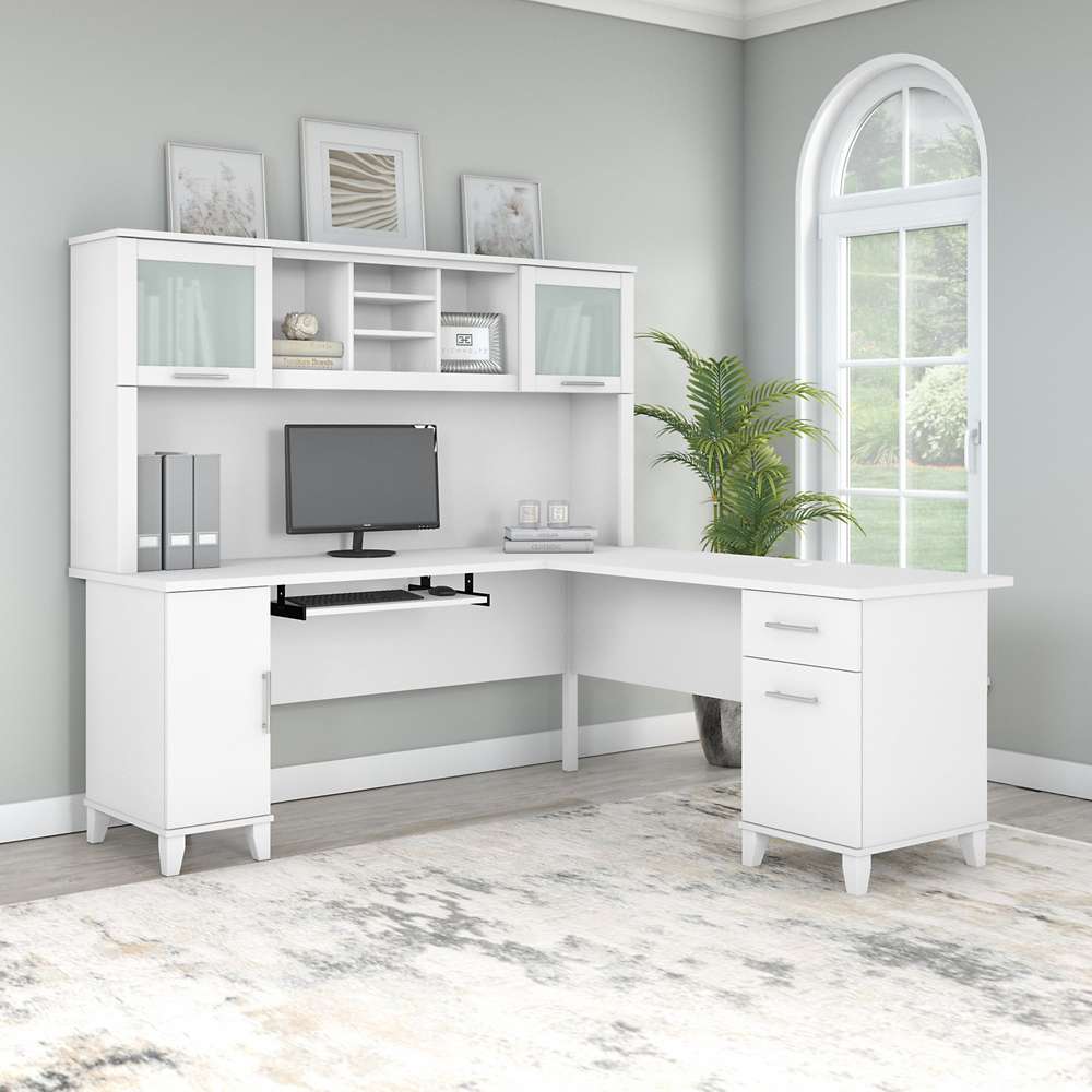 Bush Furniture - Somerset 72W L Shaped Desk with Hutch in White - SET001WH veiw 4