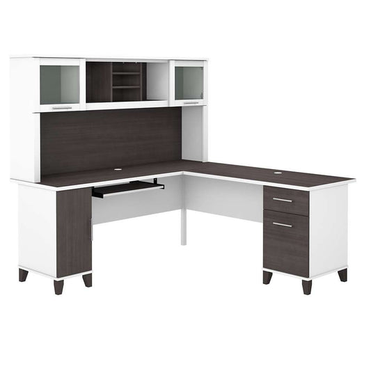 Bush Furniture - Somerset 72W L Shaped Desk with Hutch in White and Storm Gray - SET001SGWH veiw 1