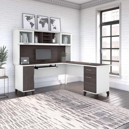 Bush Furniture - Somerset 72W L Shaped Desk with Hutch in White and Storm Gray - SET001SGWH veiw 4