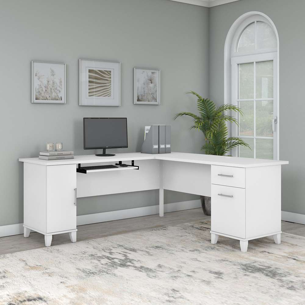 Bush Furniture - Somerset 72W L Shaped Desk with Storage in White - WC81910K veiw 4