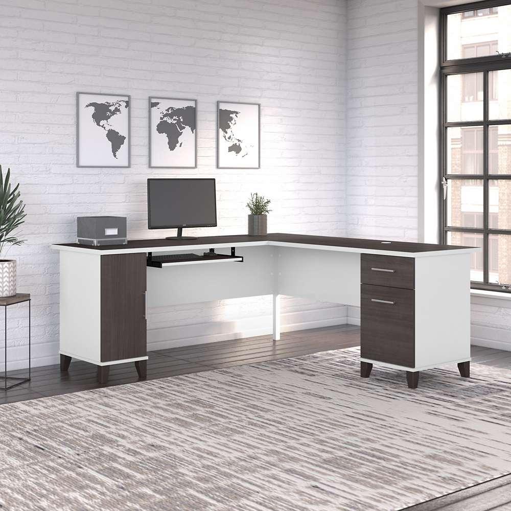 Bush Furniture - Somerset 72W L Shaped Desk with Storage in White and Storm Gray - WC81010K veiw 4