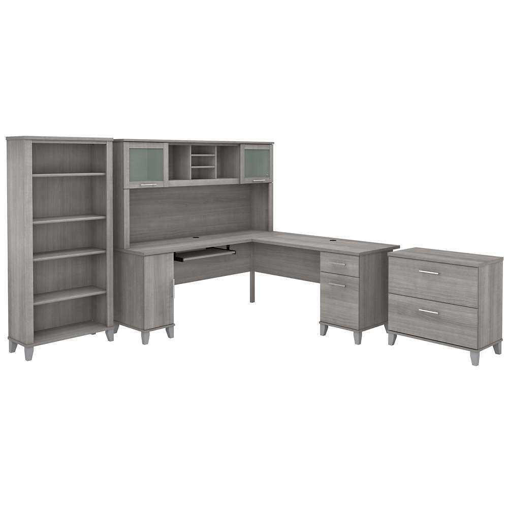 Bush Furniture - Somerset 72W L Shaped Desk with Hutch, Lateral File Cabinet and Bookcase in Platinum Gray - SET012PG veiw 1