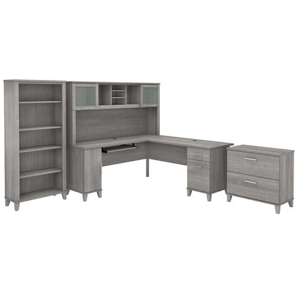 Bush Furniture - Somerset 72W L Shaped Desk with Hutch, Lateral File Cabinet and Bookcase in Platinum Gray - SET012PG veiw 1