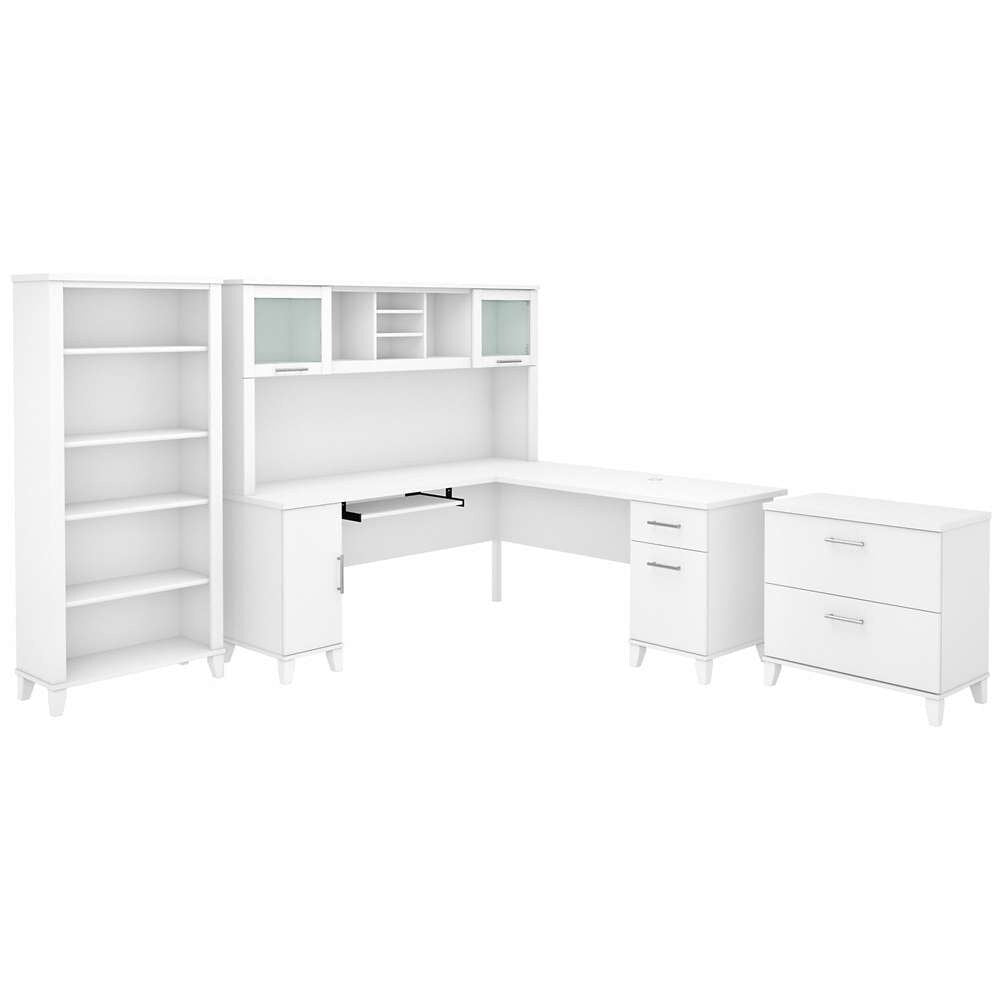 Bush Furniture - Somerset 72W L Shaped Desk with Hutch, Lateral File Cabinet and Bookcase in White - SET012WH veiw 1