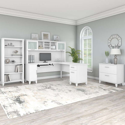 Bush Furniture - Somerset 72W L Shaped Desk with Hutch, Lateral File Cabinet and Bookcase in White - SET012WH veiw 4
