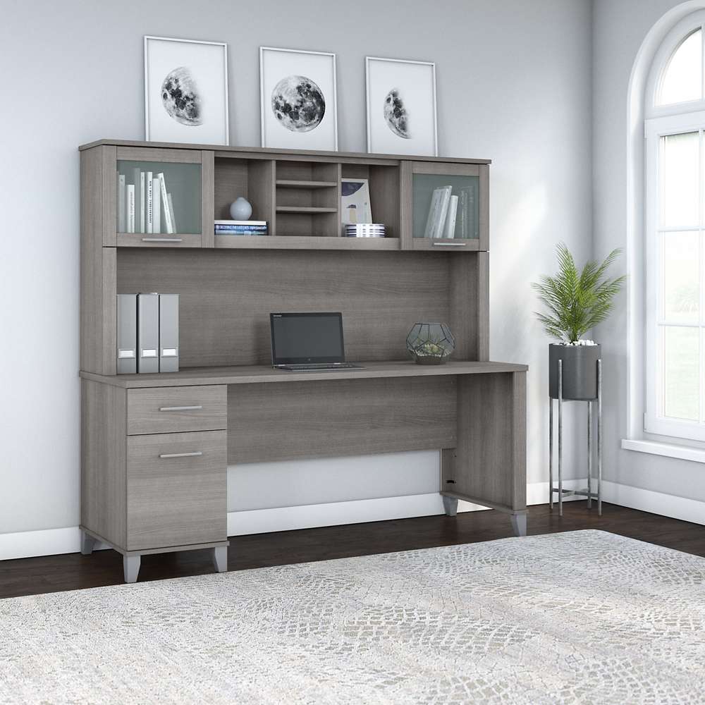 Bush Furniture - Somerset 72W Office Desk with Drawers and Hutch in Platinum Gray - SET018PG veiw 4