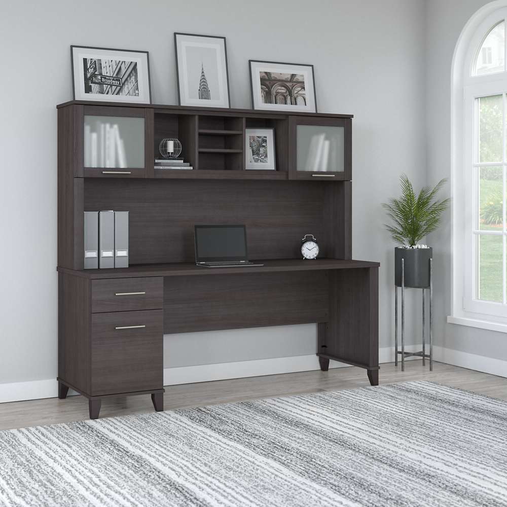 Bush Furniture - Somerset 72W Office Desk with Drawers and Hutch in Storm Gray - SET018SG veiw 4