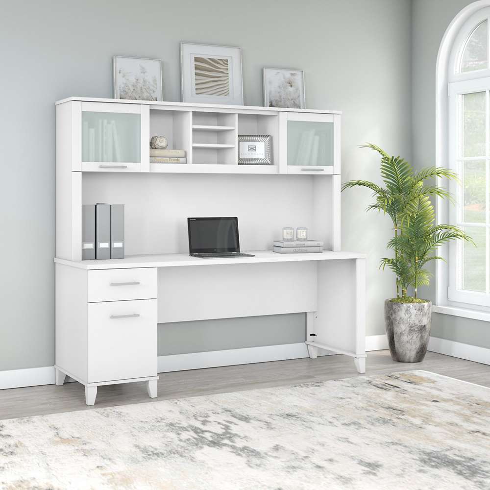 Bush Furniture - Somerset 72W Office Desk with Drawers and Hutch in White - SET018WH veiw 4