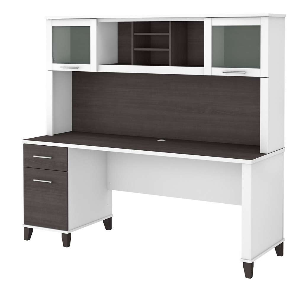 Bush Furniture - Somerset 72W Office Desk with Drawers and Hutch in White and Storm Gray - SET018SGWH veiw 1