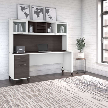 Bush Furniture - Somerset 72W Office Desk with Drawers and Hutch in White and Storm Gray - SET018SGWH veiw 4