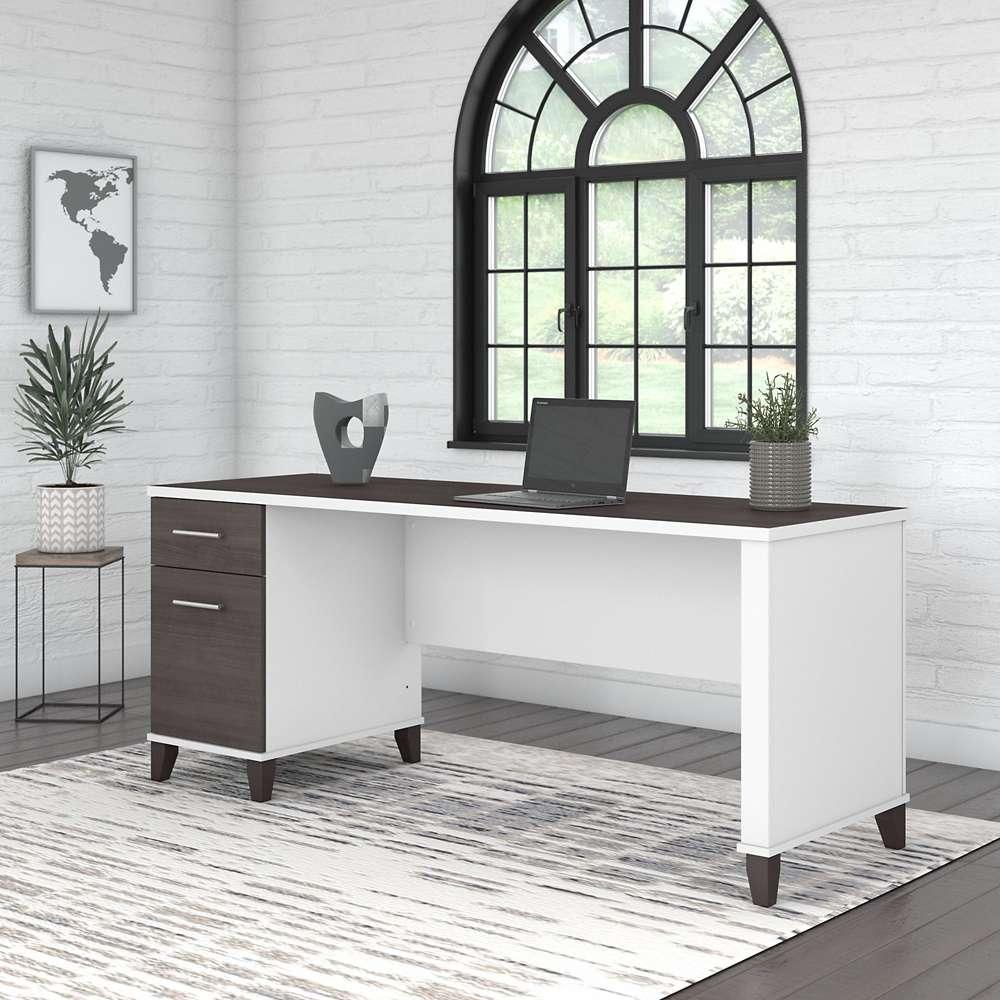 Bush Furniture - Somerset 72W Office Desk with Drawers in White and Storm Gray - WC81072 veiw 4