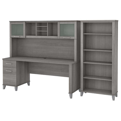 Bush Furniture - Somerset 72W Office Desk with Hutch and 5 Shelf Bookcase in Platinum Gray - SET020PG veiw 1
