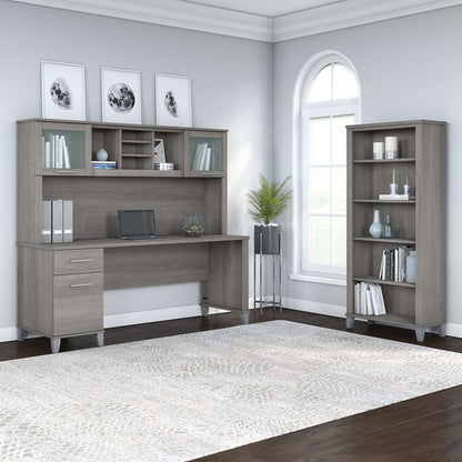 Bush Furniture - Somerset 72W Office Desk with Hutch and 5 Shelf Bookcase in Platinum Gray - SET020PG veiw 4