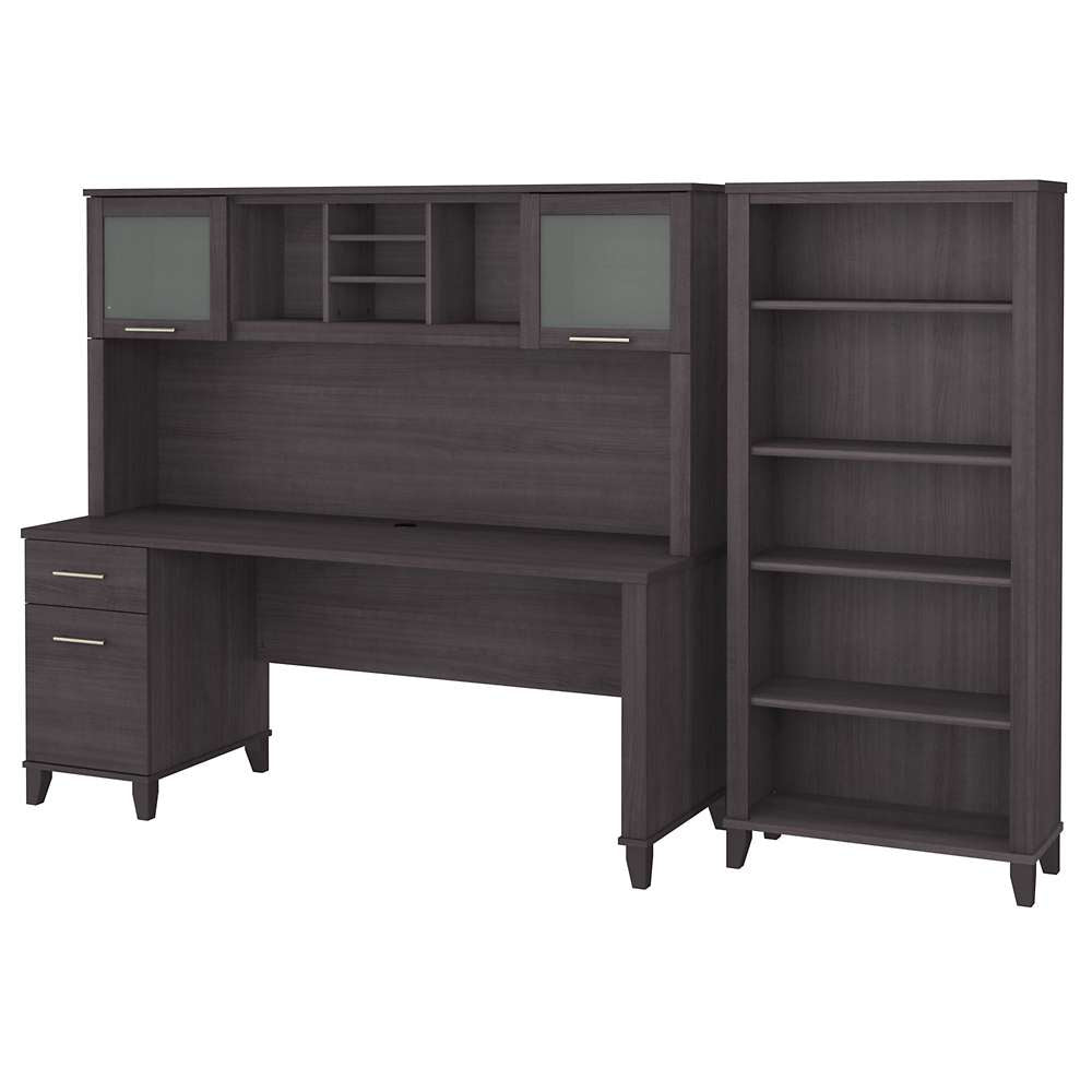 Bush Furniture - Somerset 72W Office Desk with Hutch and 5 Shelf Bookcase in Storm Gray - SET020SG veiw 1