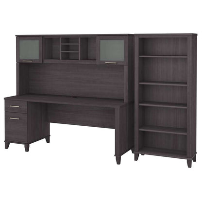 Bush Furniture - Somerset 72W Office Desk with Hutch and 5 Shelf Bookcase in Storm Gray - SET020SG veiw 1