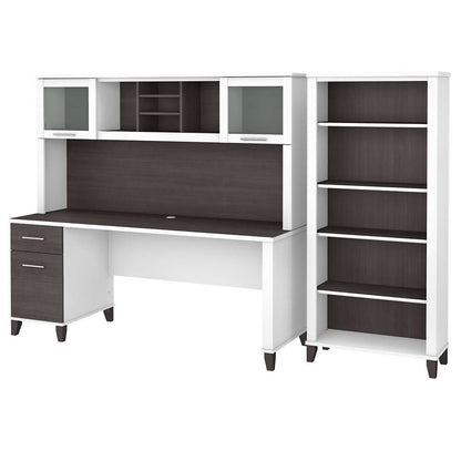 Bush Furniture - Somerset 72W Office Desk with Hutch and 5 Shelf Bookcase in White and Storm Gray - SET020SGWH veiw 1