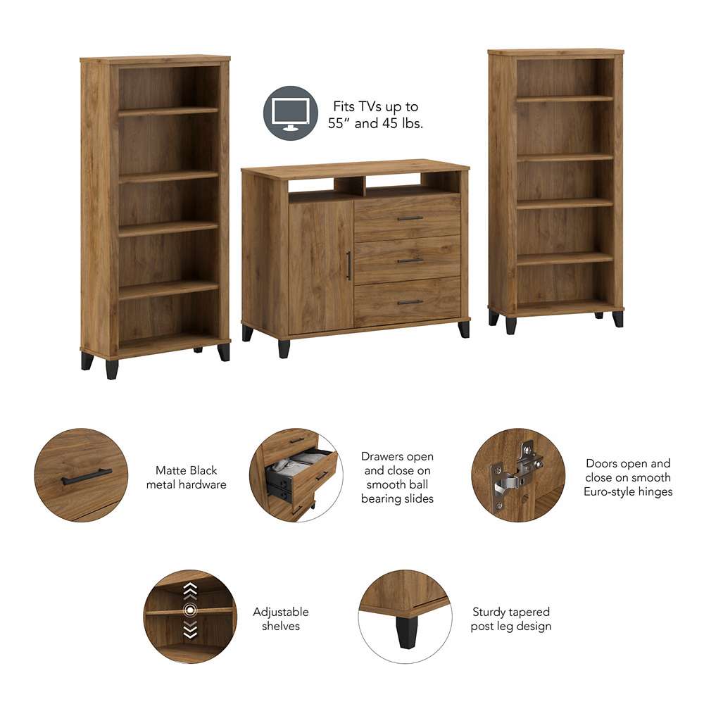 Bush Furniture - Somerset Entertainment Center in Fresh Walnut - SET039FW veiw 3