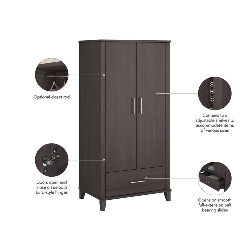 Bush Furniture - Somerset Large Armoire Cabinet in Storm Gray - STS166SGK veiw 4