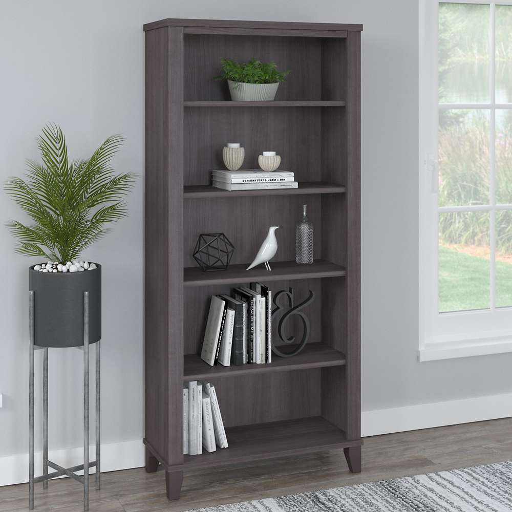 Bush Furniture - Somerset Tall 5 Shelf Bookcase in Storm Gray - WC81565 veiw 4