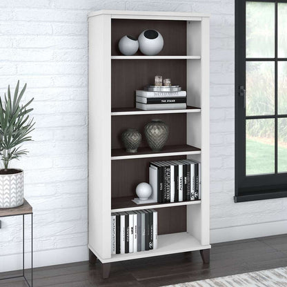 Bush Furniture - Somerset Tall 5 Shelf Bookcase in White and Storm Gray - WC81065 veiw 4