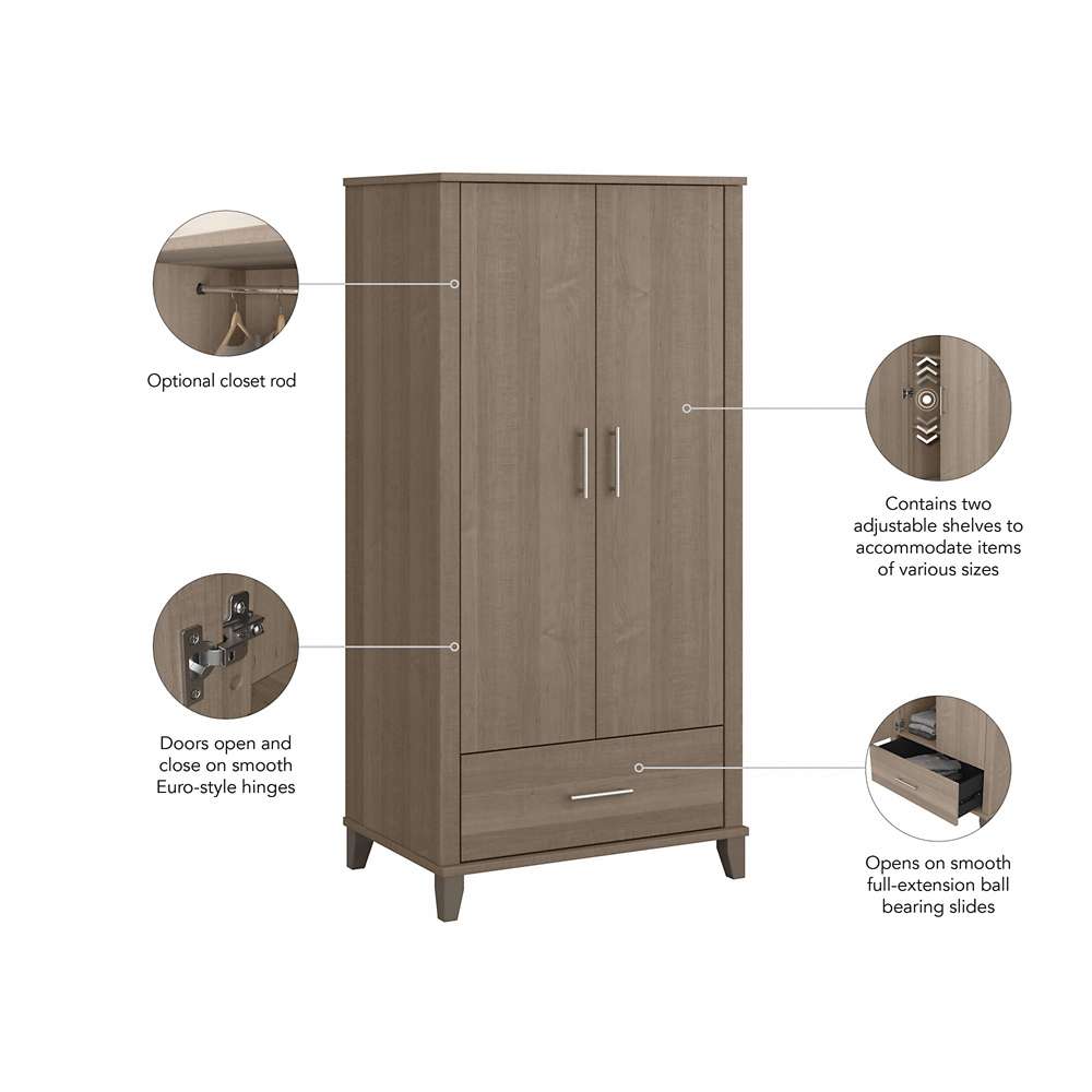 Bush Furniture - Somerset Tall Kitchen Pantry Cabinet with Doors and Drawer in Ash Gray - STS166AGK-Z veiw 4