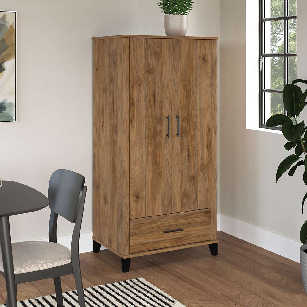 Bush Furniture - Somerset Tall Kitchen Pantry Cabinet with Doors and Drawer in Fresh Walnut - STS166FWK-Z veiw 2