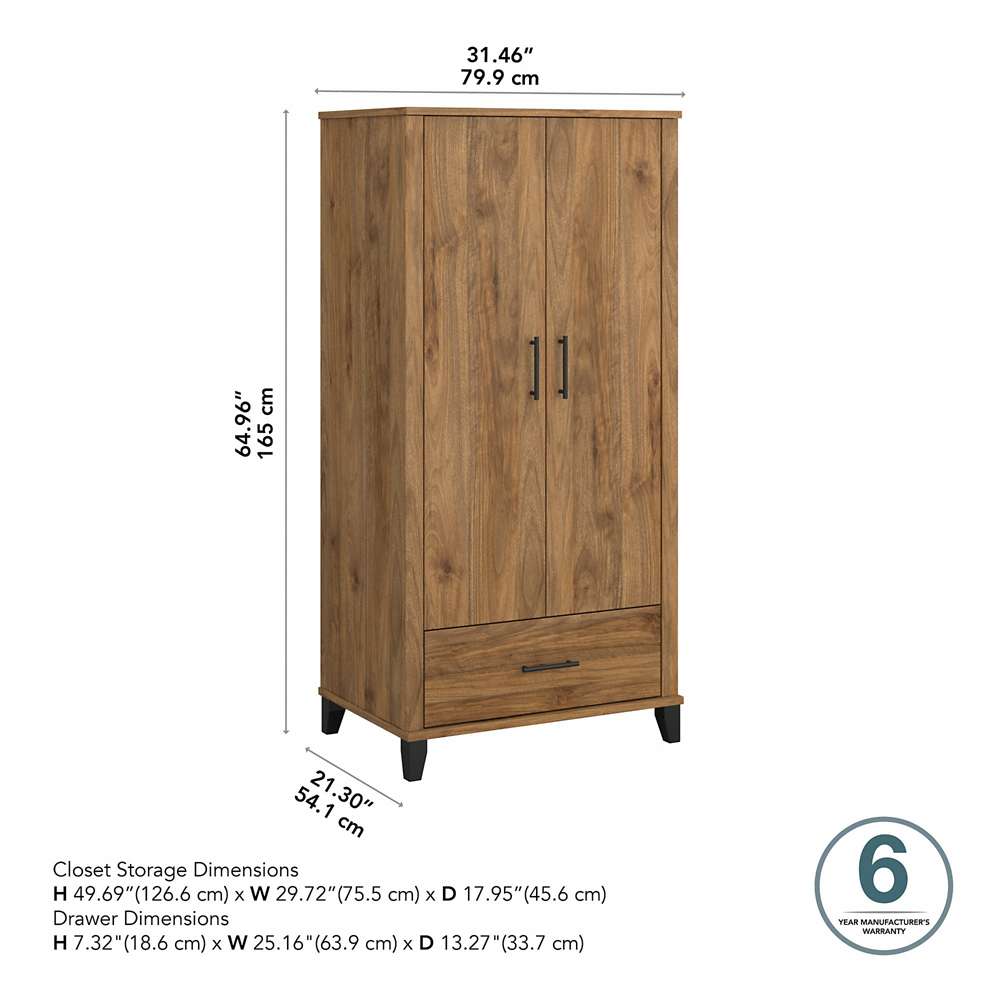 Bush Furniture - Somerset Tall Kitchen Pantry Cabinet with Doors and Drawer in Fresh Walnut - STS166FWK-Z veiw 3