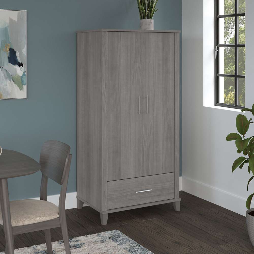 Bush Furniture - Somerset Tall Kitchen Pantry Cabinet with Doors and Drawer in Platinum Gray - STS166PGK-Z veiw 2