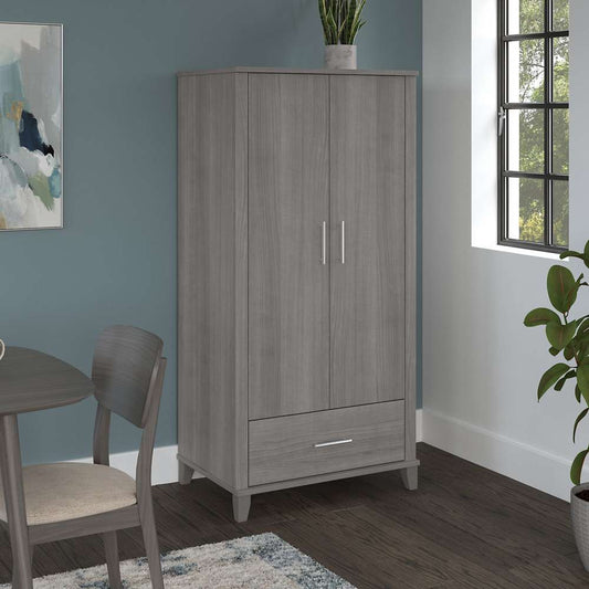 Bush Furniture - Somerset Tall Kitchen Pantry Cabinet with Doors and Drawer in Platinum Gray - STS166PGK-Z veiw 2