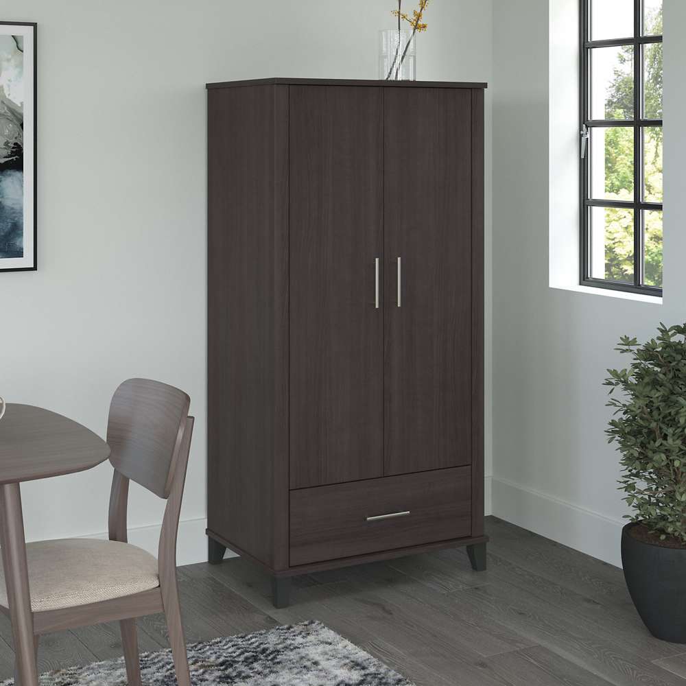Bush Furniture - Somerset Tall Kitchen Pantry Cabinet with Doors and Drawer in Storm Gray - STS166SGK-Z veiw 2