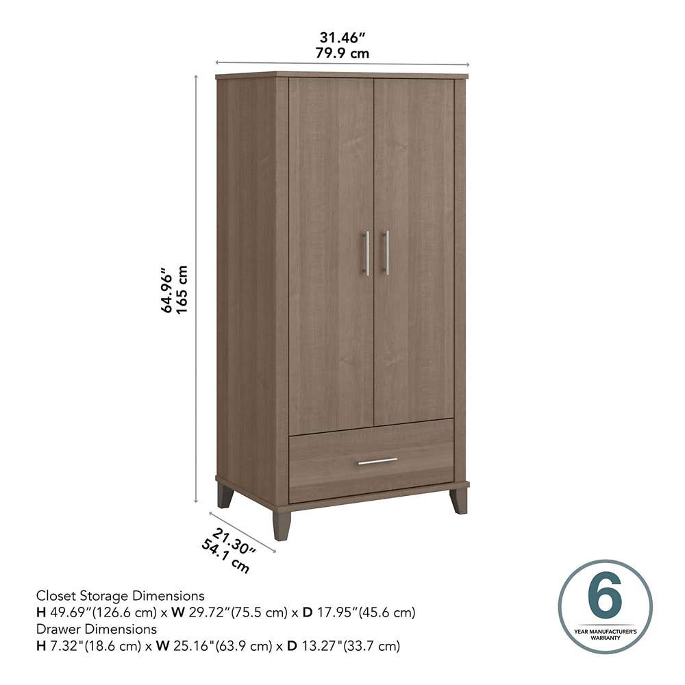 Bush Furniture - Somerset Tall Storage Cabinet with Doors and Drawer in Ash Gray - STS166AGK-Z2 veiw 3