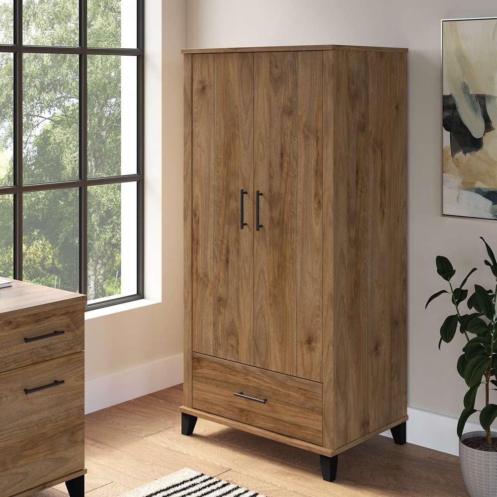 Bush Furniture - Somerset Tall Storage Cabinet with Doors and Drawer in Fresh Walnut - STS166FWK-Z2 veiw 2