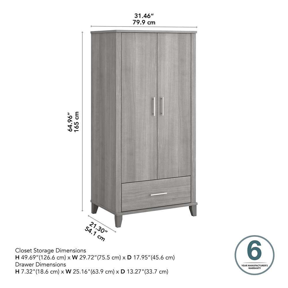 Bush Furniture - Somerset Tall Storage Cabinet with Doors and Drawer in Platinum Gray - STS166PGK-Z2 veiw 3