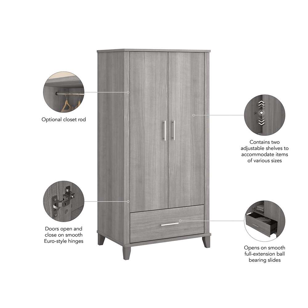 Bush Furniture - Somerset Tall Storage Cabinet with Doors and Drawer in Platinum Gray - STS166PGK-Z2 veiw 4