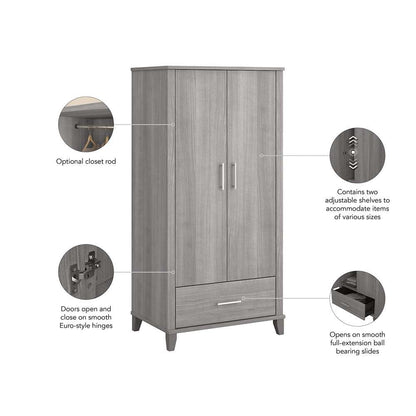 Bush Furniture - Somerset Tall Storage Cabinet with Doors and Drawer in Platinum Gray - STS166PGK-Z2 veiw 4