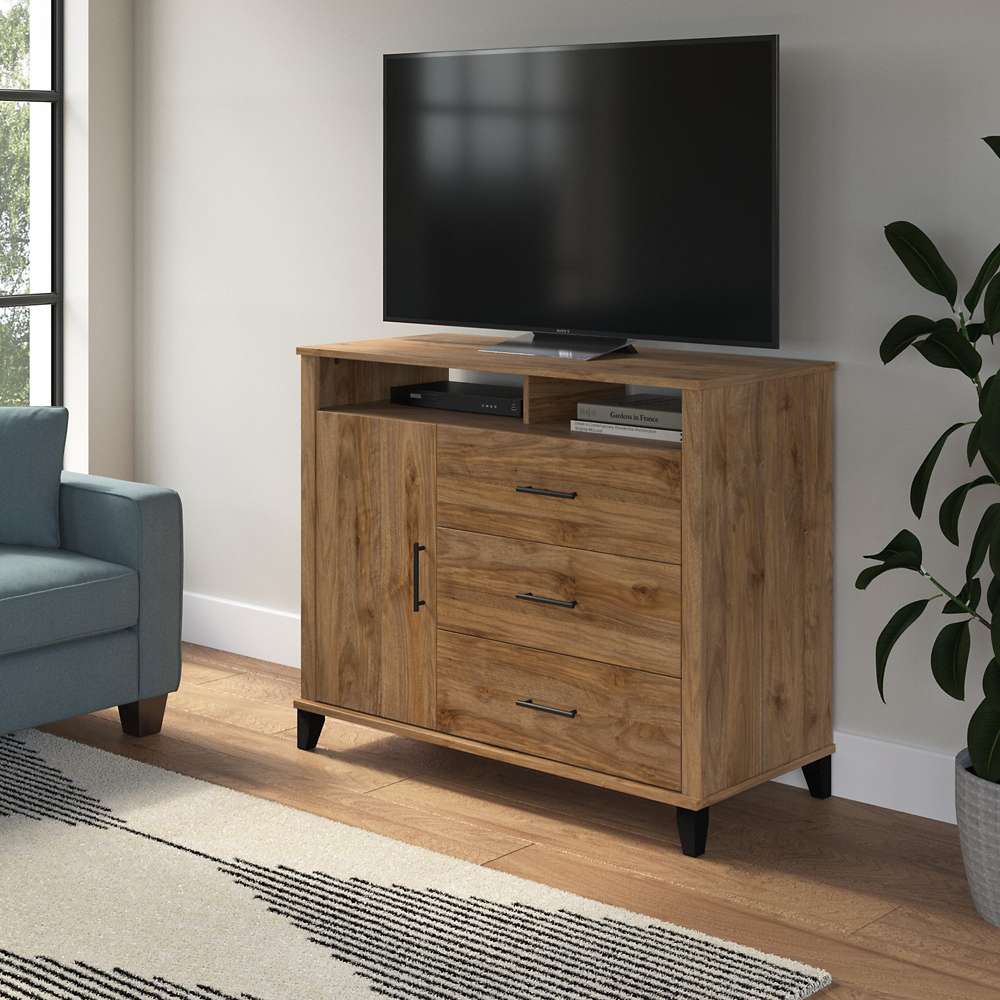 Bush Furniture - Somerset Tall TV Stand with Storage in Fresh Walnut - STV148FWK-Z veiw 2