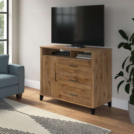 Bush Furniture - Somerset Tall TV Stand with Storage in Fresh Walnut - STV148FWK-Z veiw 2