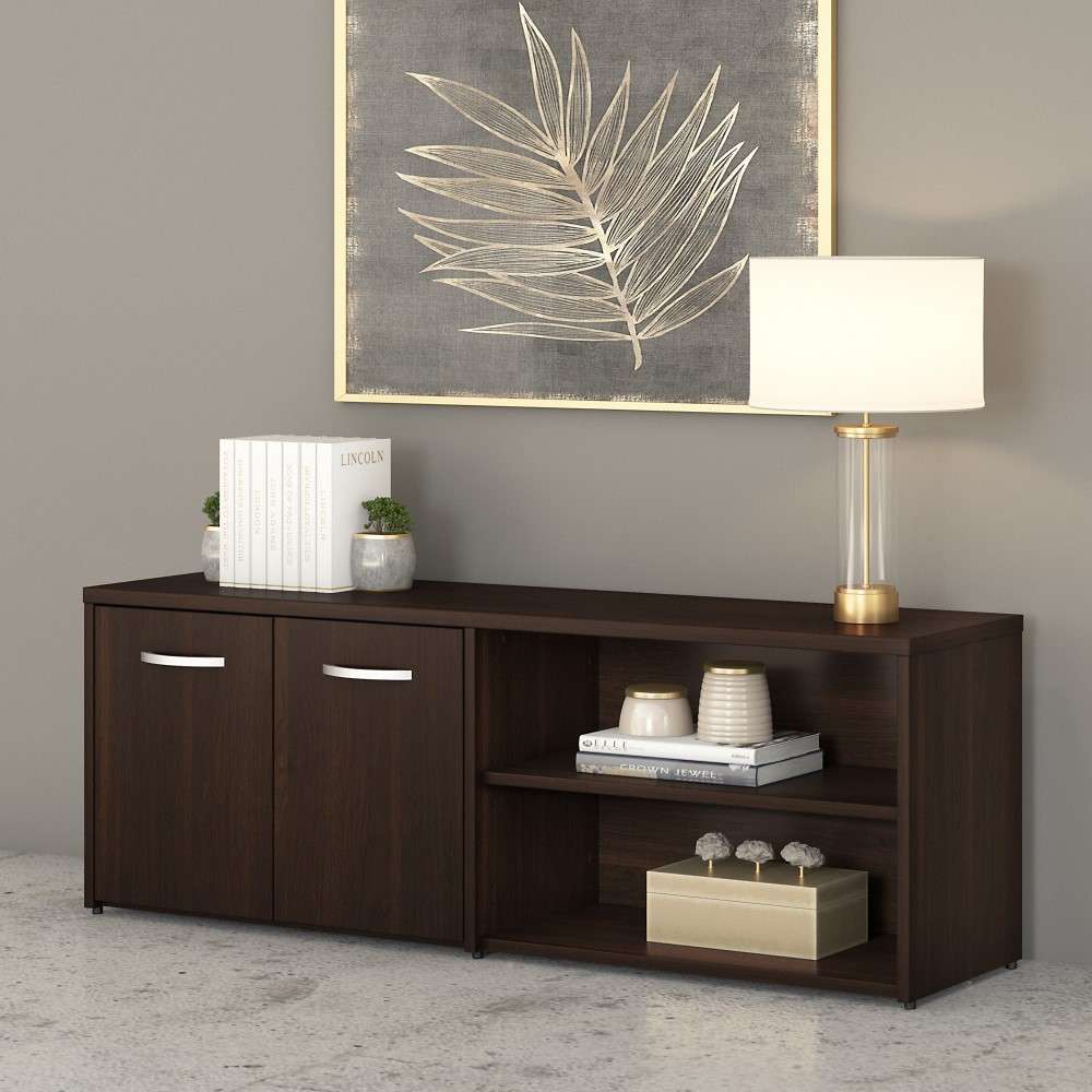 Bush Furniture - Studio C Low Storage Cabinet with Doors and Shelves in Black Walnut - SCS160BW veiw 1