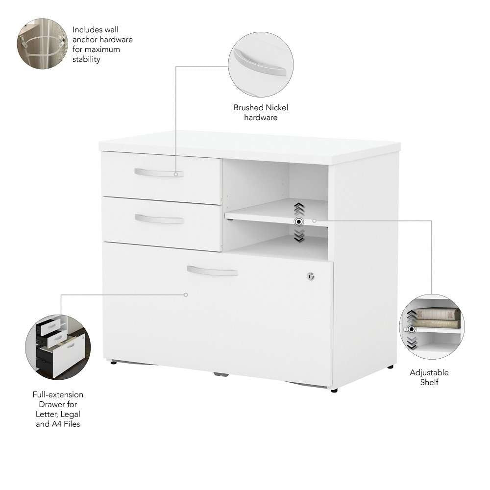 Bush Furniture - Studio C Office Storage Cabinet with Drawers and Shelves in White - SCF130WHSU veiw 3