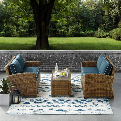 Crosley Furniture - Bradenton 3 Piece Outdoor Wicker Conversation Set Navy/Weathered Brown - 2 Loveseats & One Coffee Table - KO70165-NV veiw 5