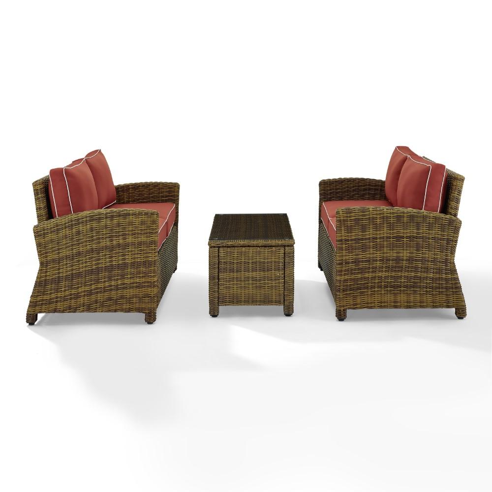 Crosley Furniture - Bradenton 3 Piece Outdoor Wicker Conversation Set Navy/Weathered Brown - 2 Loveseats & One Coffee Table - KO70165-SG veiw 1