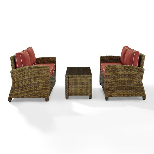 Crosley Furniture - Bradenton 3 Piece Outdoor Wicker Conversation Set Navy/Weathered Brown - 2 Loveseats & One Coffee Table - KO70165-SG veiw 1