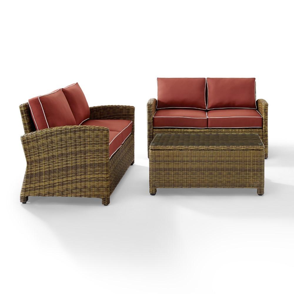 Crosley Furniture - Bradenton 3 Piece Outdoor Wicker Conversation Set Navy/Weathered Brown - 2 Loveseats & One Coffee Table - KO70165-SG veiw 2